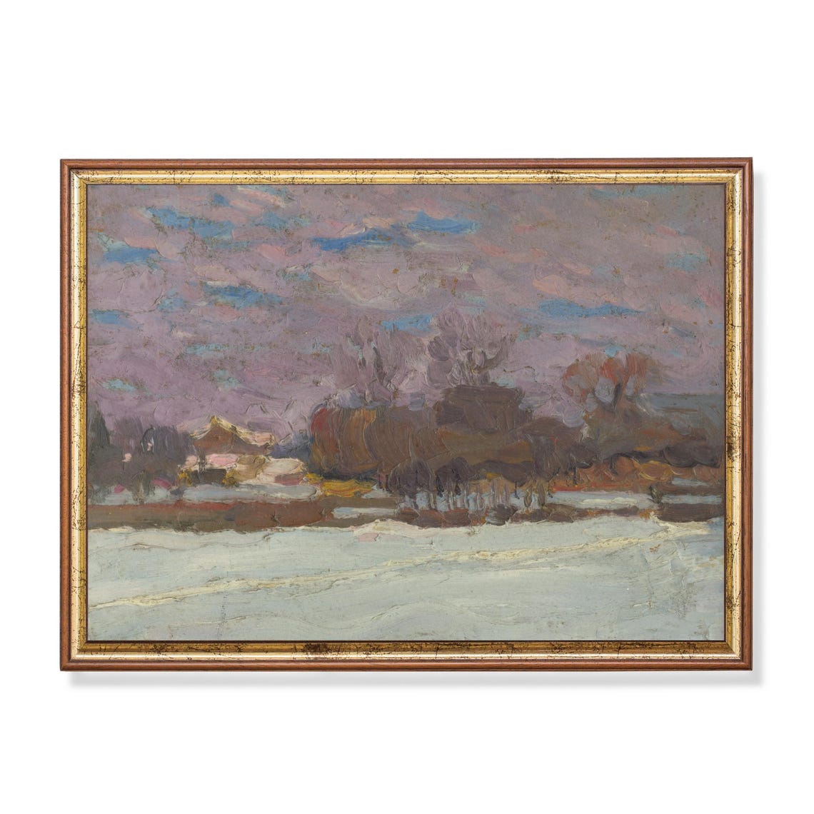Purple Dusk Snowy Field Impressionist Winter Landscape Poster