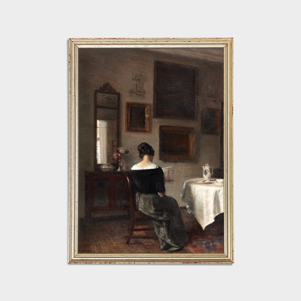 Woman Reading Alone in a Dim Interior Gallery Room Vintage Poster - Image 2