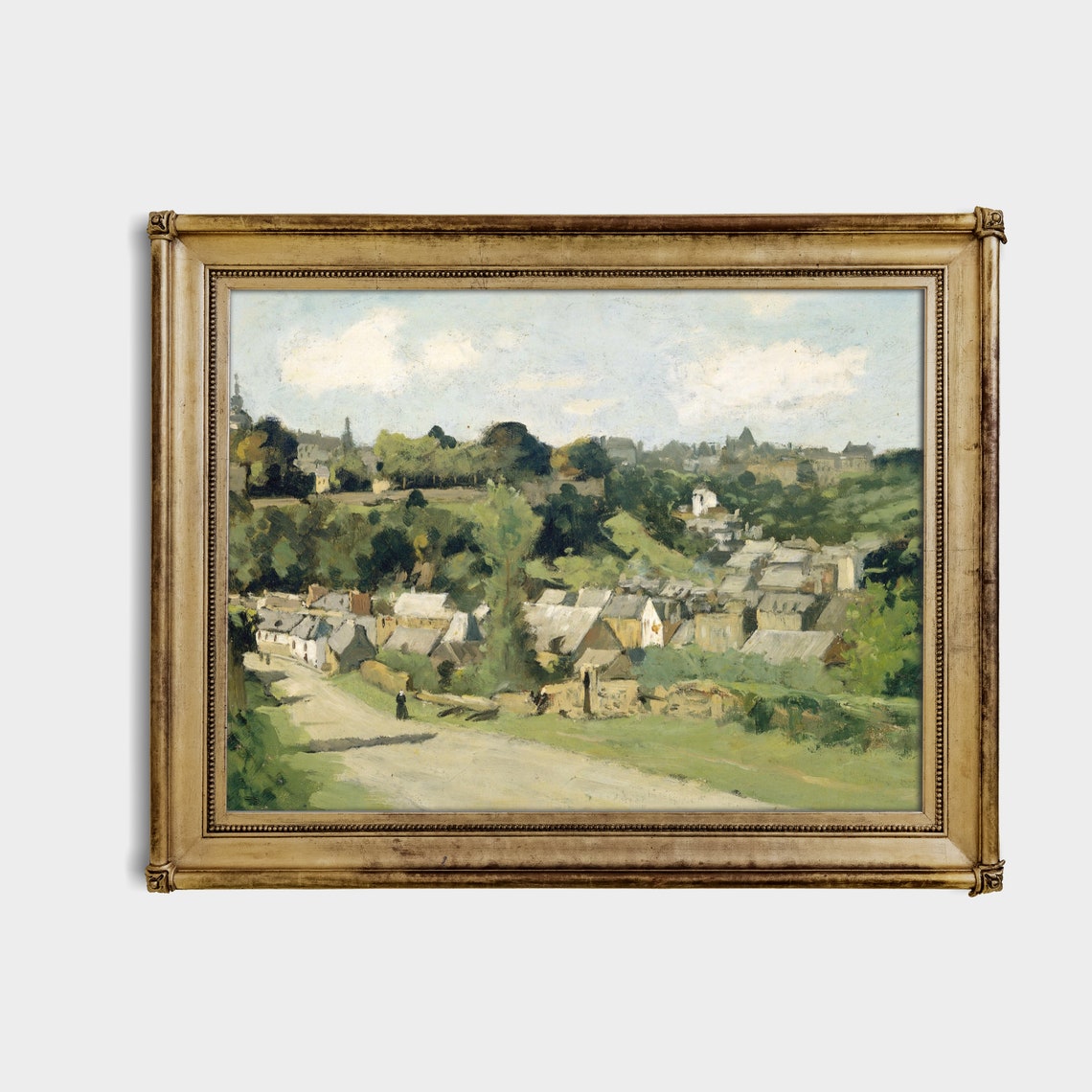 Old European Village on a Hillside Vintage Town Painting Poster - Image 3