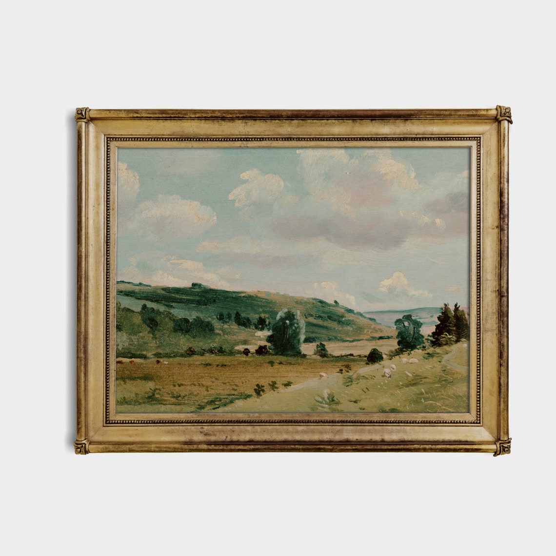 Green Rolling Hills with Sheep Pastoral Vintage Landscape Poster - Image 3