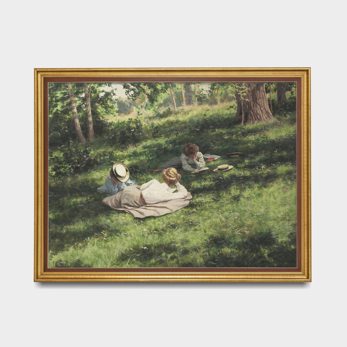 Two Women Reading On A Blanket In The Sunlit Woodland Clearing Poster - Image 4