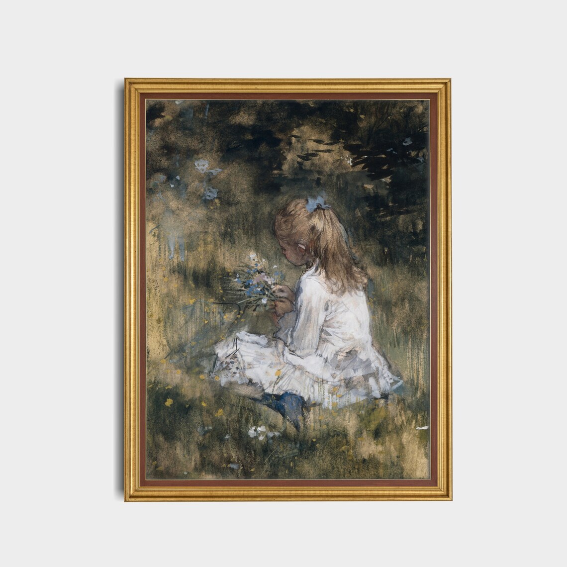 Vintage Girl Portrait With Flowers, Rustic Art Print - Image 3