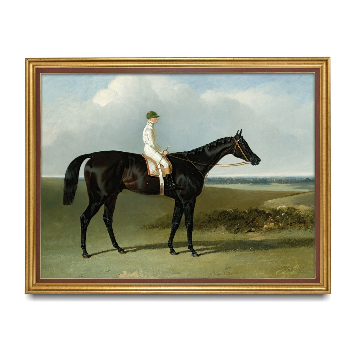 Jockey in White Silks on a Dark Bay Racehorse Painting Poster - Image 3