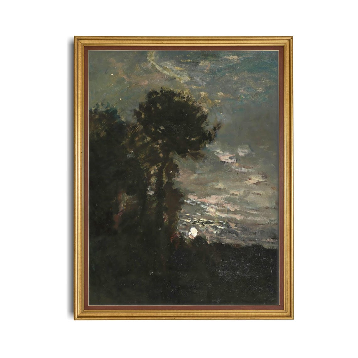 Moonlit Night over Water through Dark Trees Vertical Art Poster - Image 4