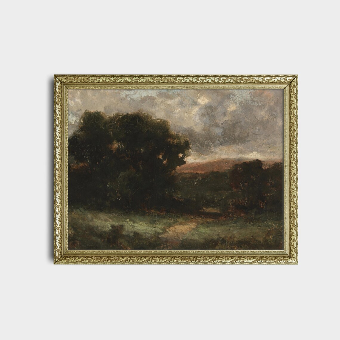 Dark Massed Trees Under Stormy Sky Vintage Moody Landscape Art Poster - Image 2