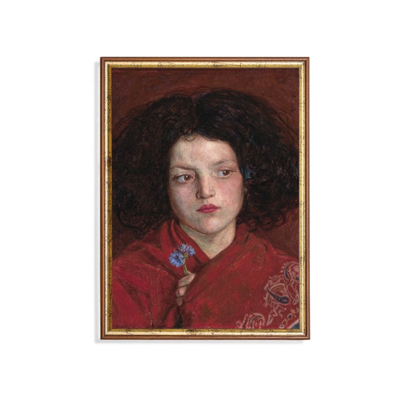 Vintage Portrait Painting Antique Girl Portrait Moody Rustic Print Wall Art 19th Century Fine Art Print