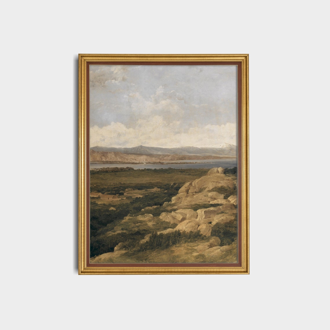 Rocky Hills Above a Lake Vintage Mountain Landscape Scenic Poster - Image 3