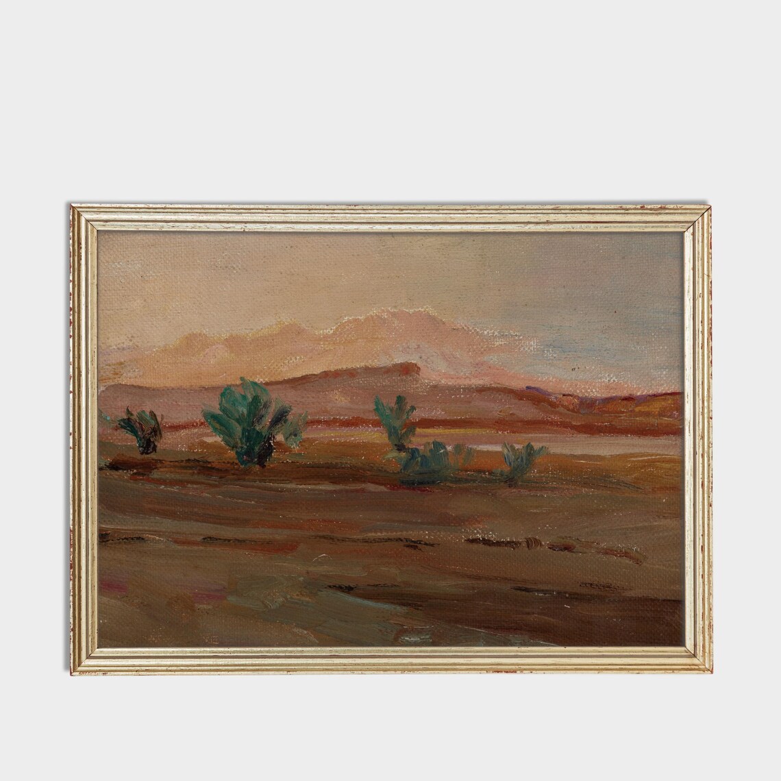 Warm Desert Landscape At Sunset With Mesas Vintage Oil Painting Poster - Image 3