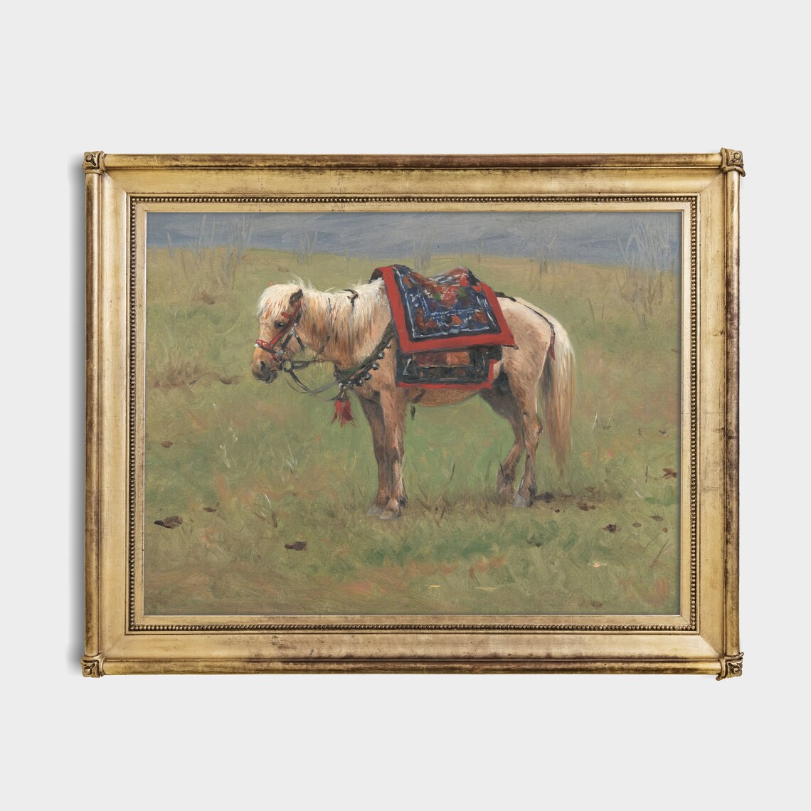 Saddled Mountain Pony In A Green Meadow Vintage Painting Poster - Image 4