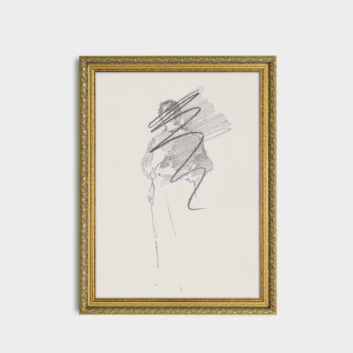 Standing Figure Sketch With Loose Expressive Lines Vintage Poster - Image 2