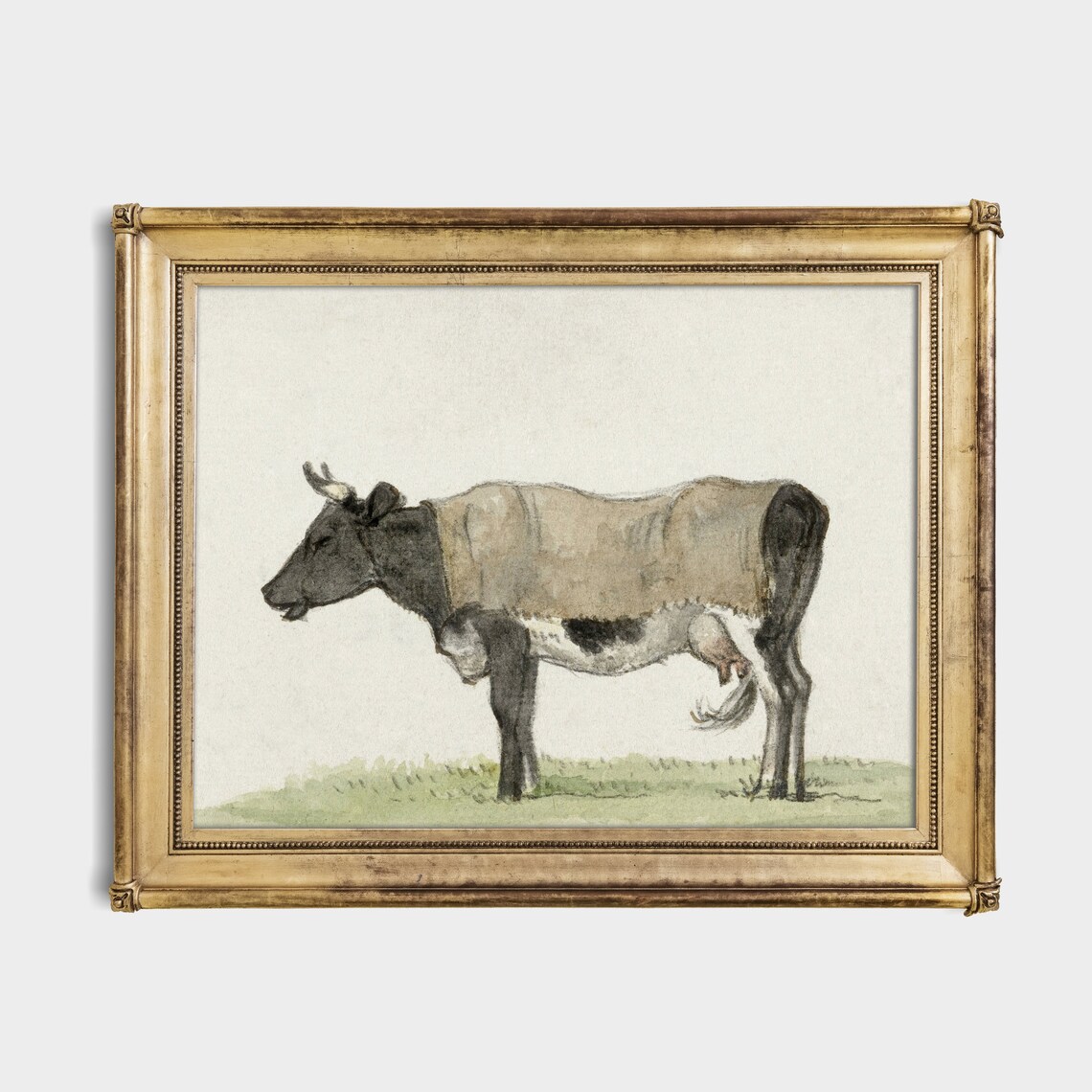 Standing Cow in Profile Antique Farm Animal Watercolor Poster - Image 2
