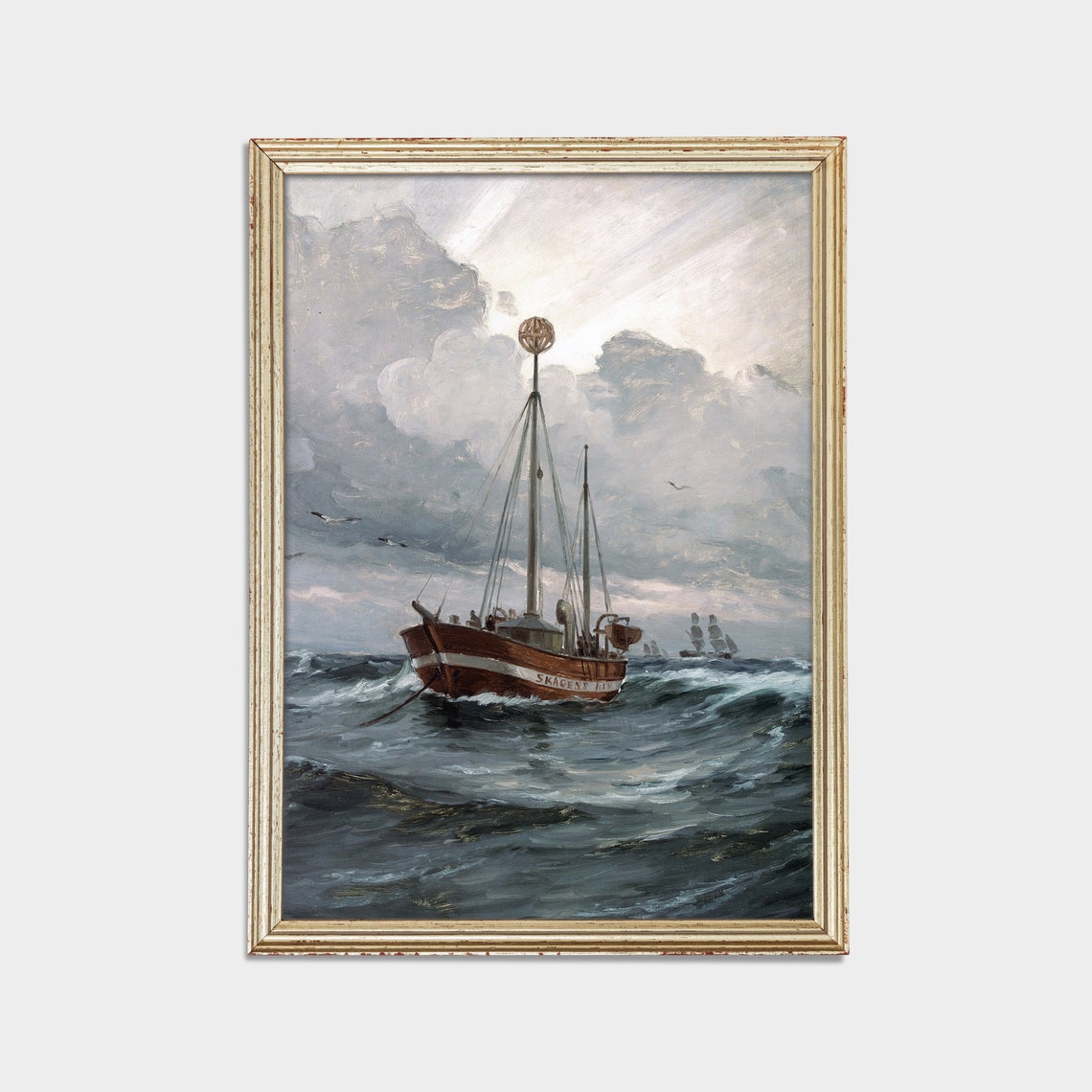 Vintage Sailing Ship Painting Antique Seascape Print Moody Rustic Fine Art Nautical Decor Wall Art - Image 2