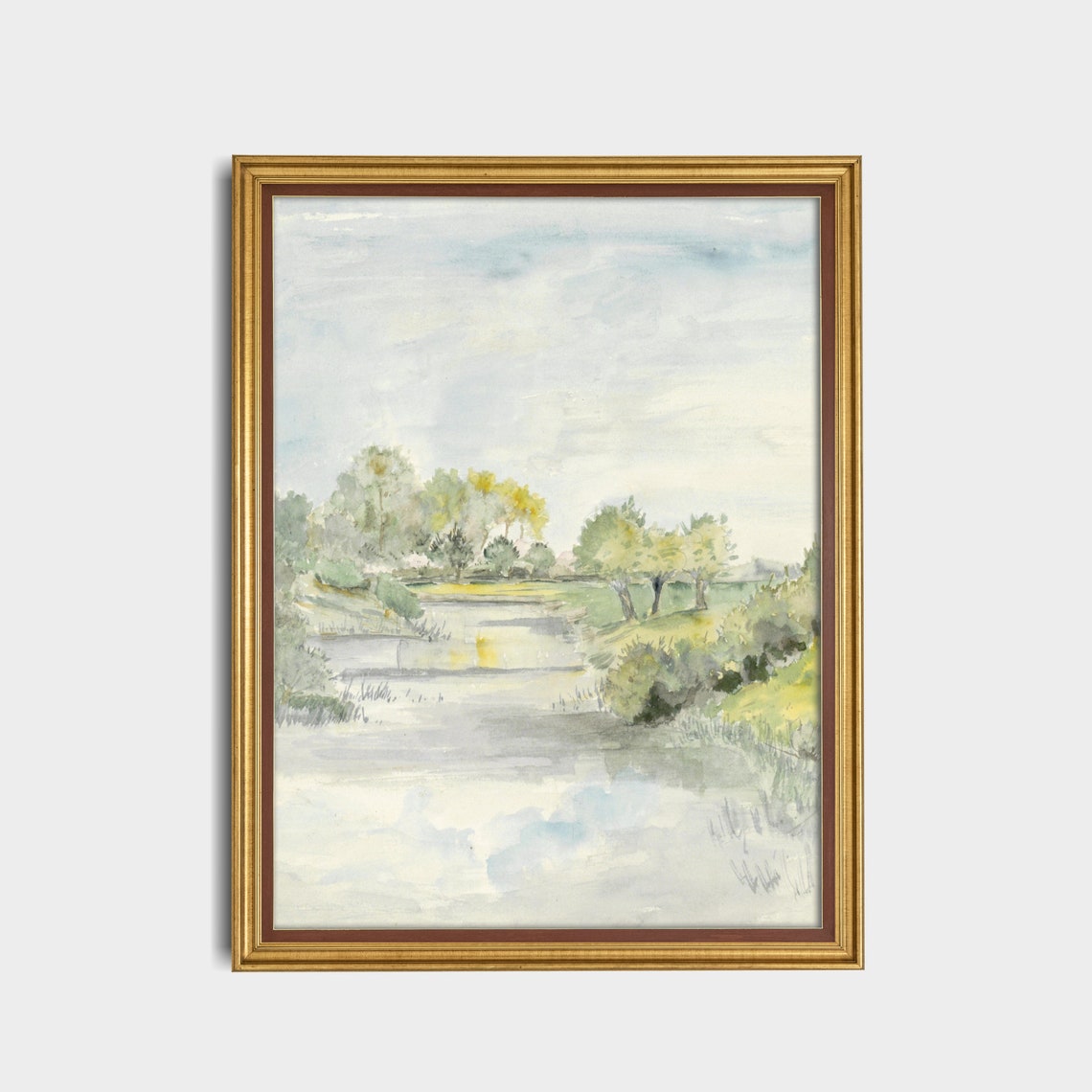 Serene River Winding Through Pale Trees Soft Watercolor Poster - Image 5