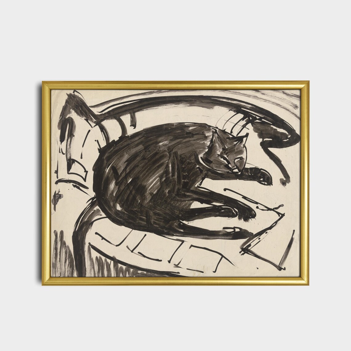 Vintage Sleeping Cat Sketch, Neutral Nursery Art Print - Image 2