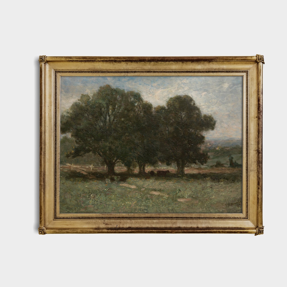 Majestic Oak Trees Sheltering Grazing Cows Vintage Pastoral Poster - Image 4