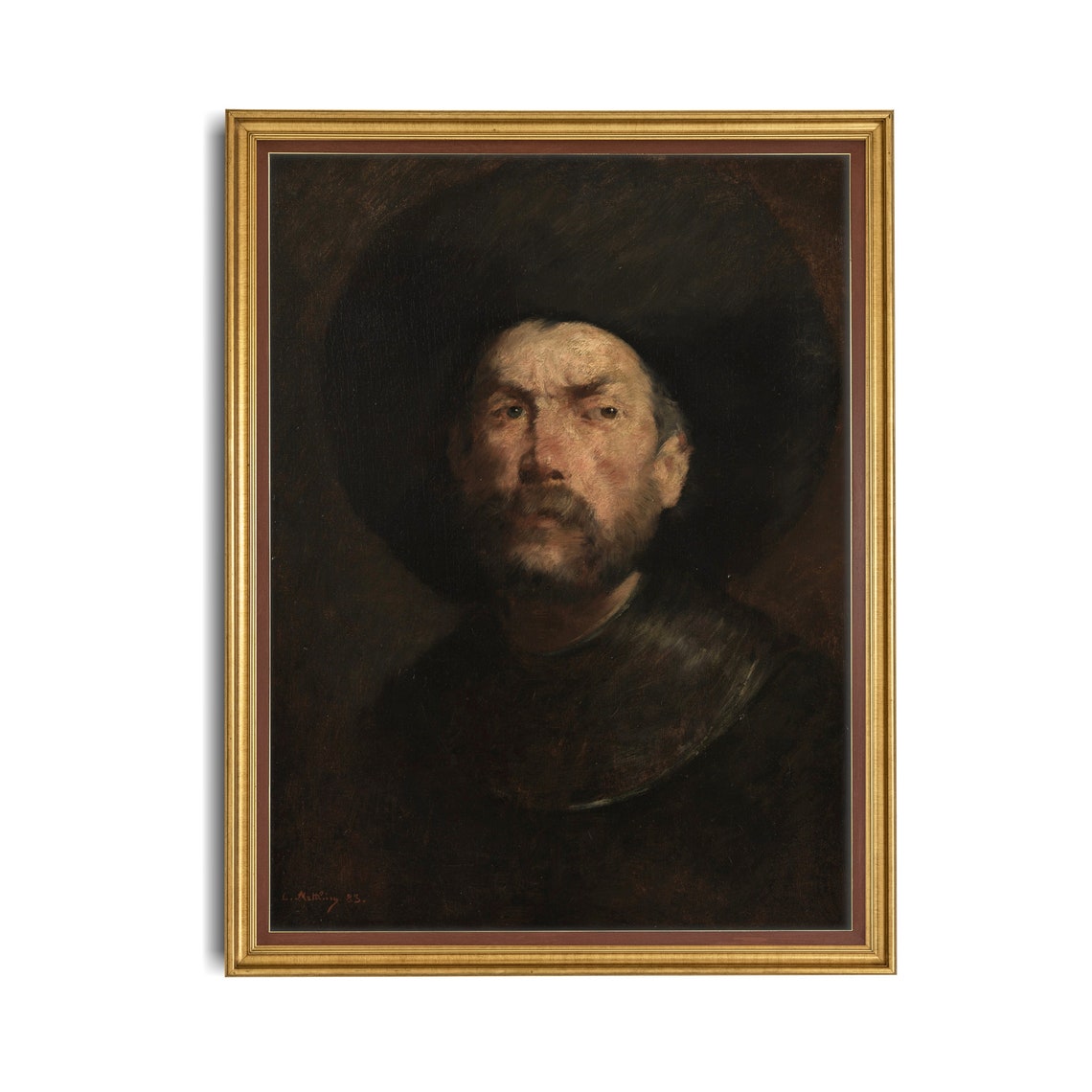 Man In Wide Black Hat Dramatic Vintage Portrait Painting Poster - Image 2