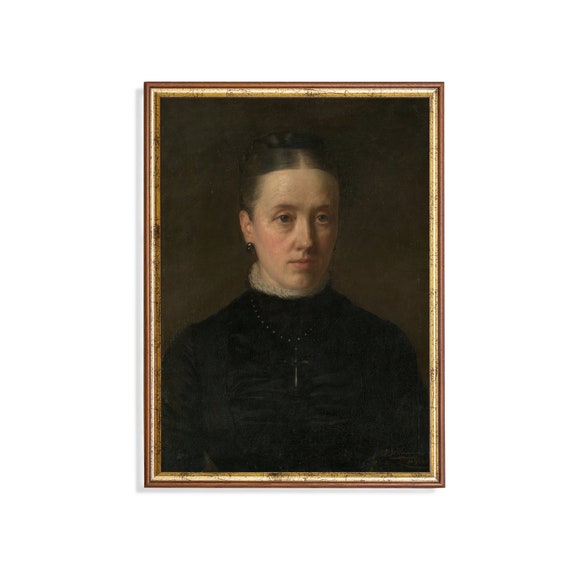 Print And Ship Vintage Portrait Painting Antique Woman Portrait Moody Rustic Print 19th Century Fine Art Mailed Print