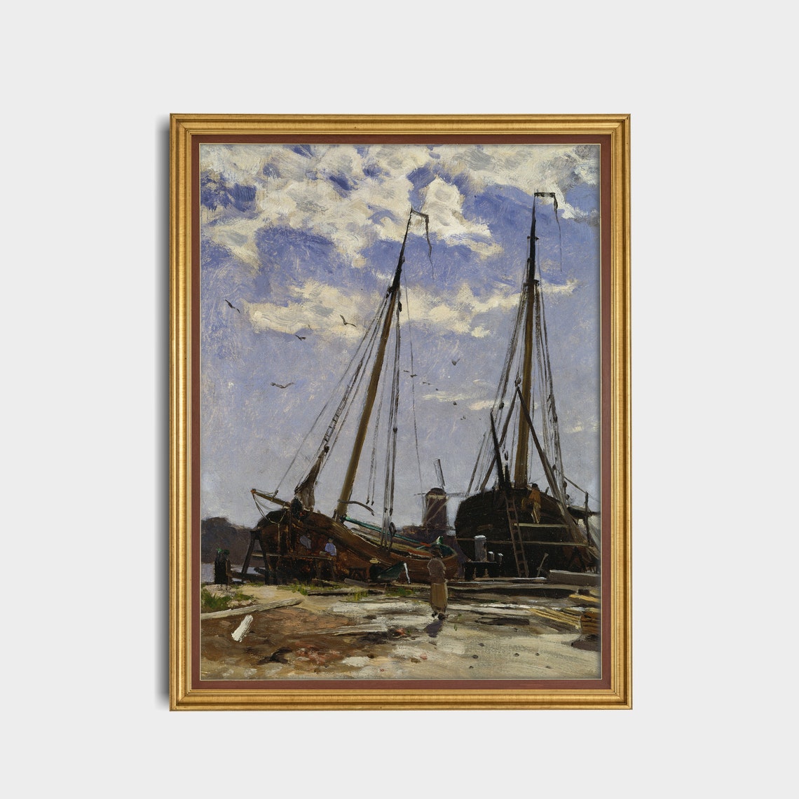 Beached Sailing Ships Daytime Shipyard Vintage Maritime Scene Poster - Image 5