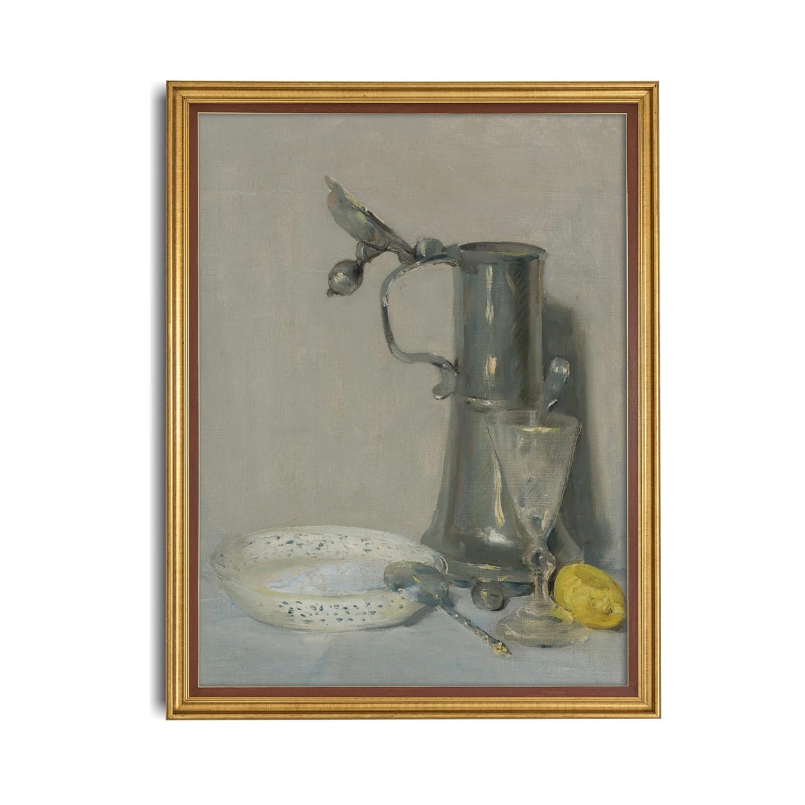 Pewter Flagon Still Life With Goblet And Lemon Vintage Poster - Image 4