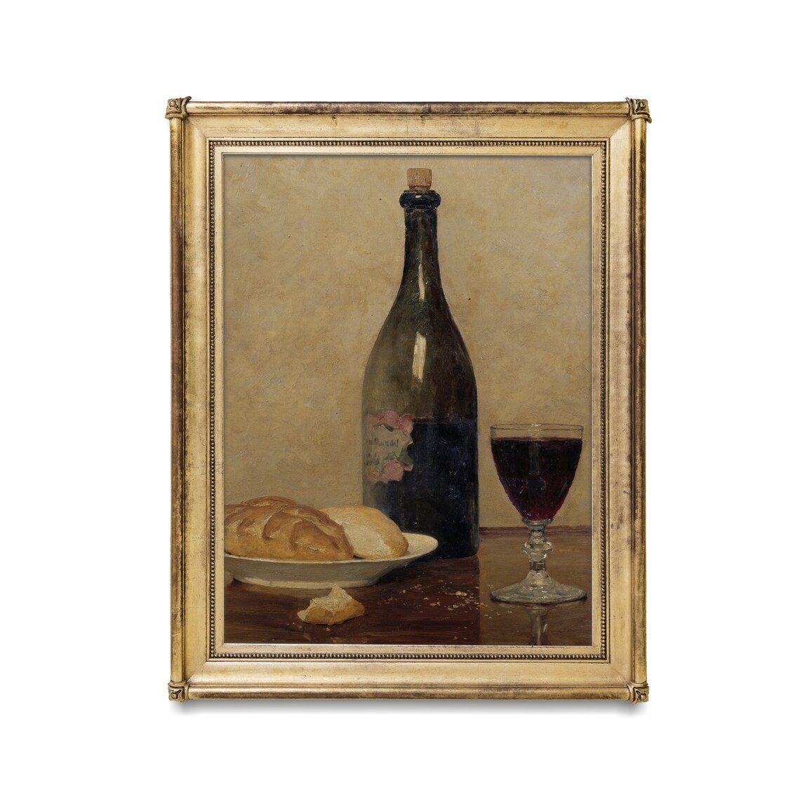 Vintage Still Life With Wine And Bread, Art Print - Image 2