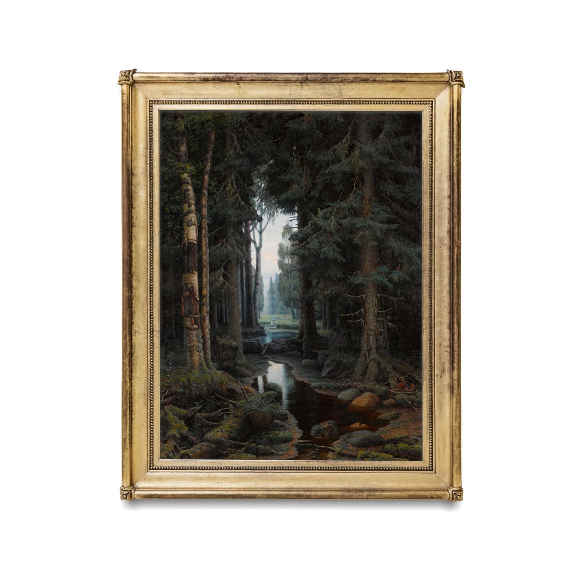 Print And Ship Rustic Landscape Painting Moody Forest Fine Art Print Cabin Decor Vertical Nature Antique Print Mailed Art - Image 2