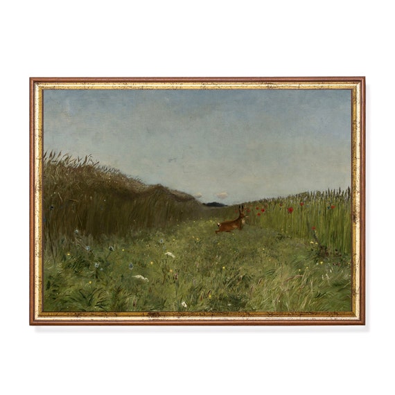 Vintage Hare Landscape Art Print, Nursery Decor