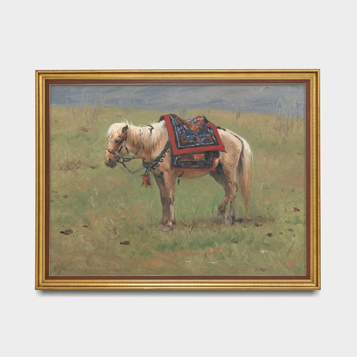 Saddled Mountain Pony In A Green Meadow Vintage Painting Poster - Image 5