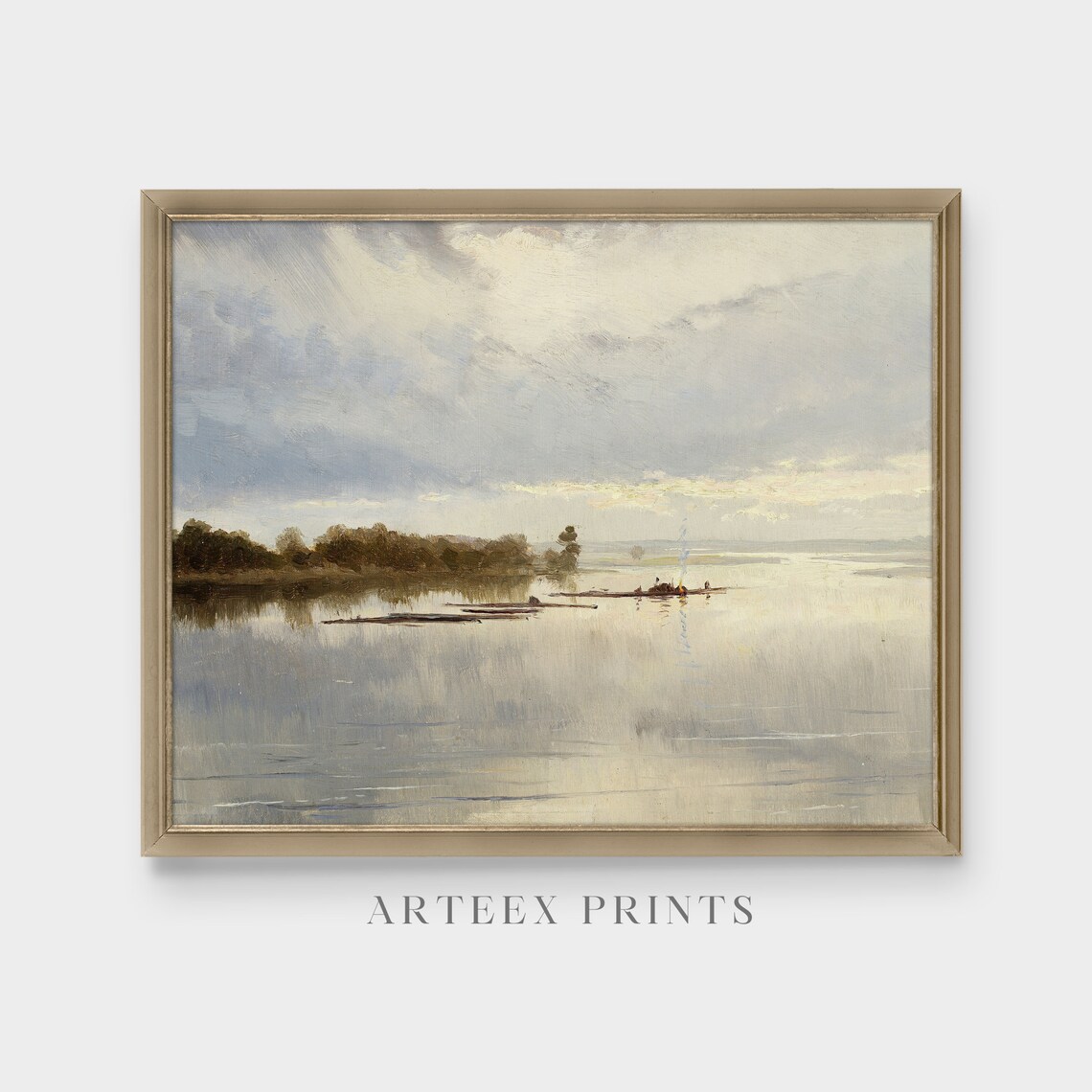 Serene Wide River At Dawn Calm Water Vintage Landscape Art Poster - Image 3