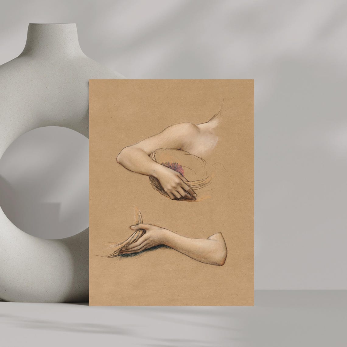 Classical Study Of Arms And Hands Colored Chalk Drawing Poster - Image 2