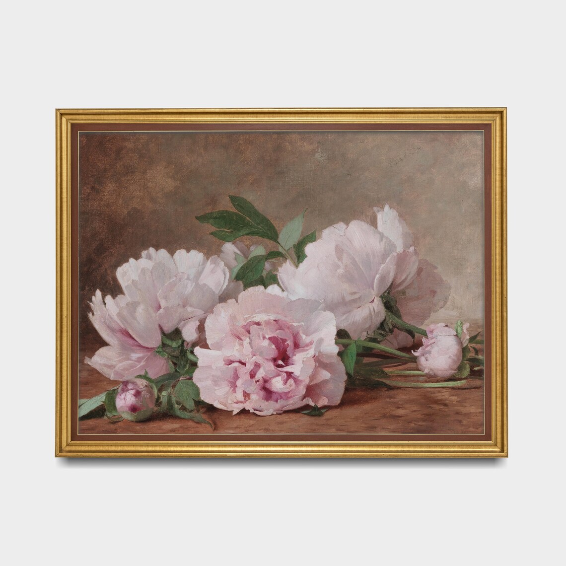 Vintage Still Life Painting of Blush Pink Peonies on a Table Poster - Image 2