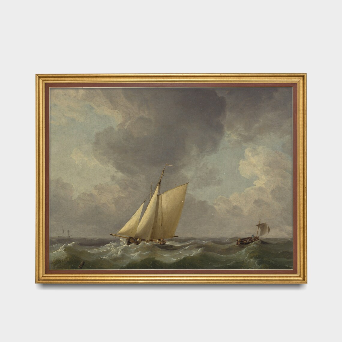 Vintage Sailing Ship Seascape Art Print, Rustic Nautical Decor - Image 3