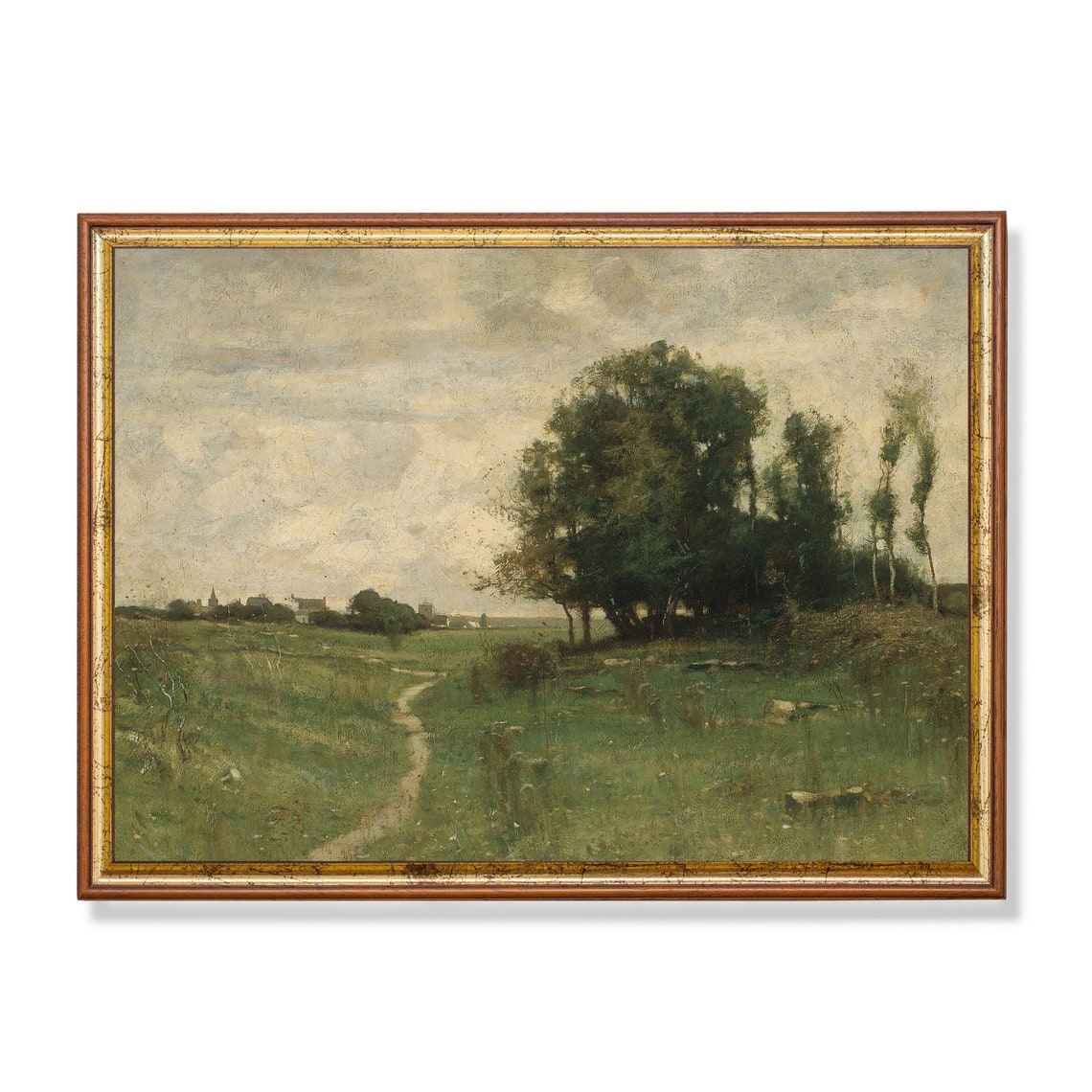 Mailed Print Vintage Landscape Painting Antique Country Landscape Farmhouse Decor Livingroom Art Fine Art Printed And Shipped