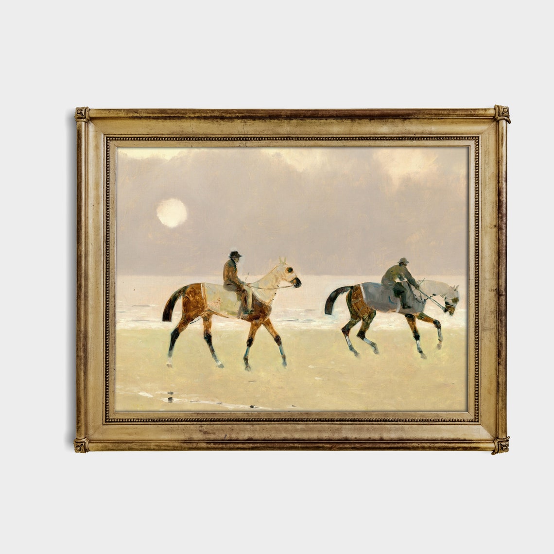 Two Riders Horses Walking Beach Misty Dawn Vintage Equestrian Poster - Image 2