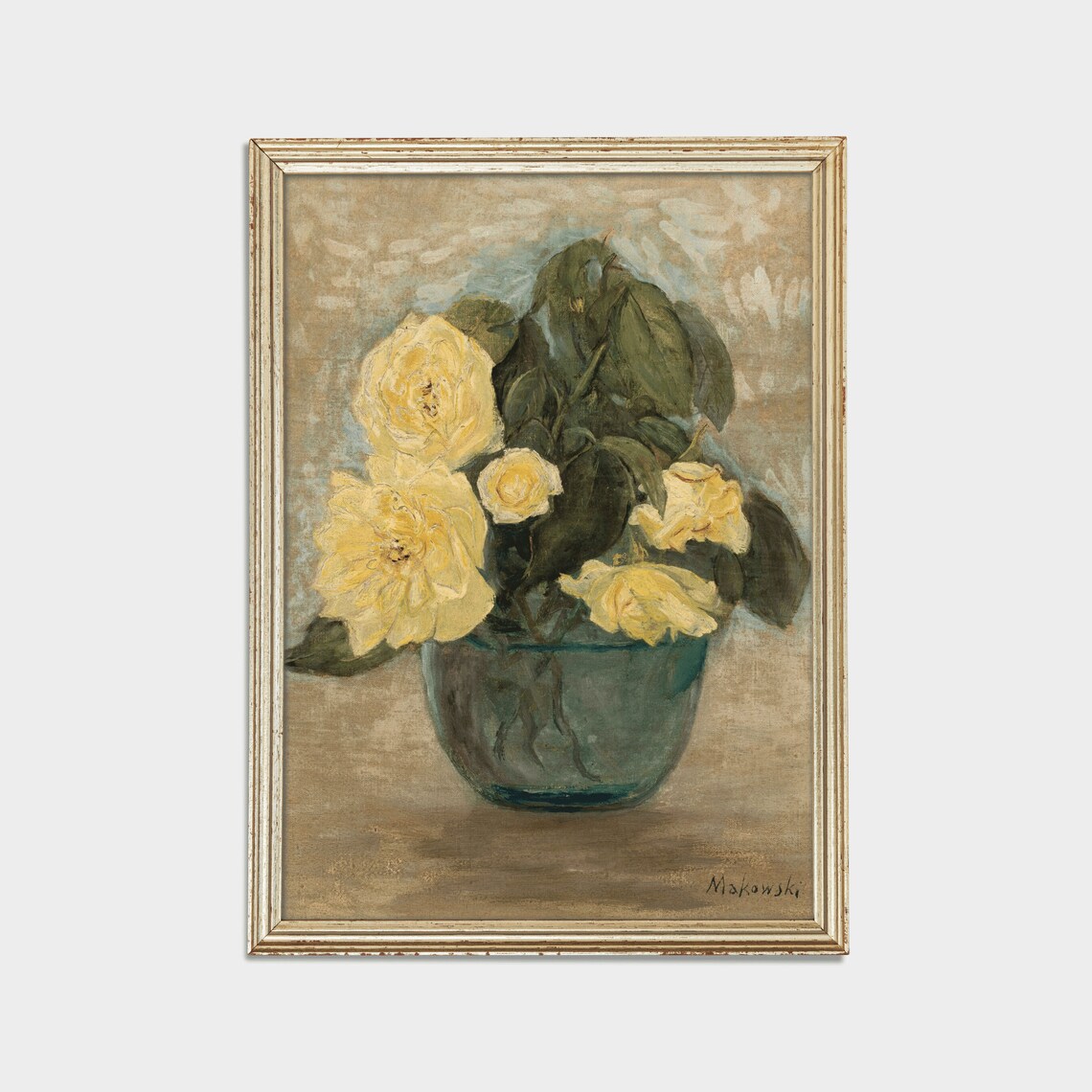 Vintage Still Life With Yellow Roses Art Print - Image 2