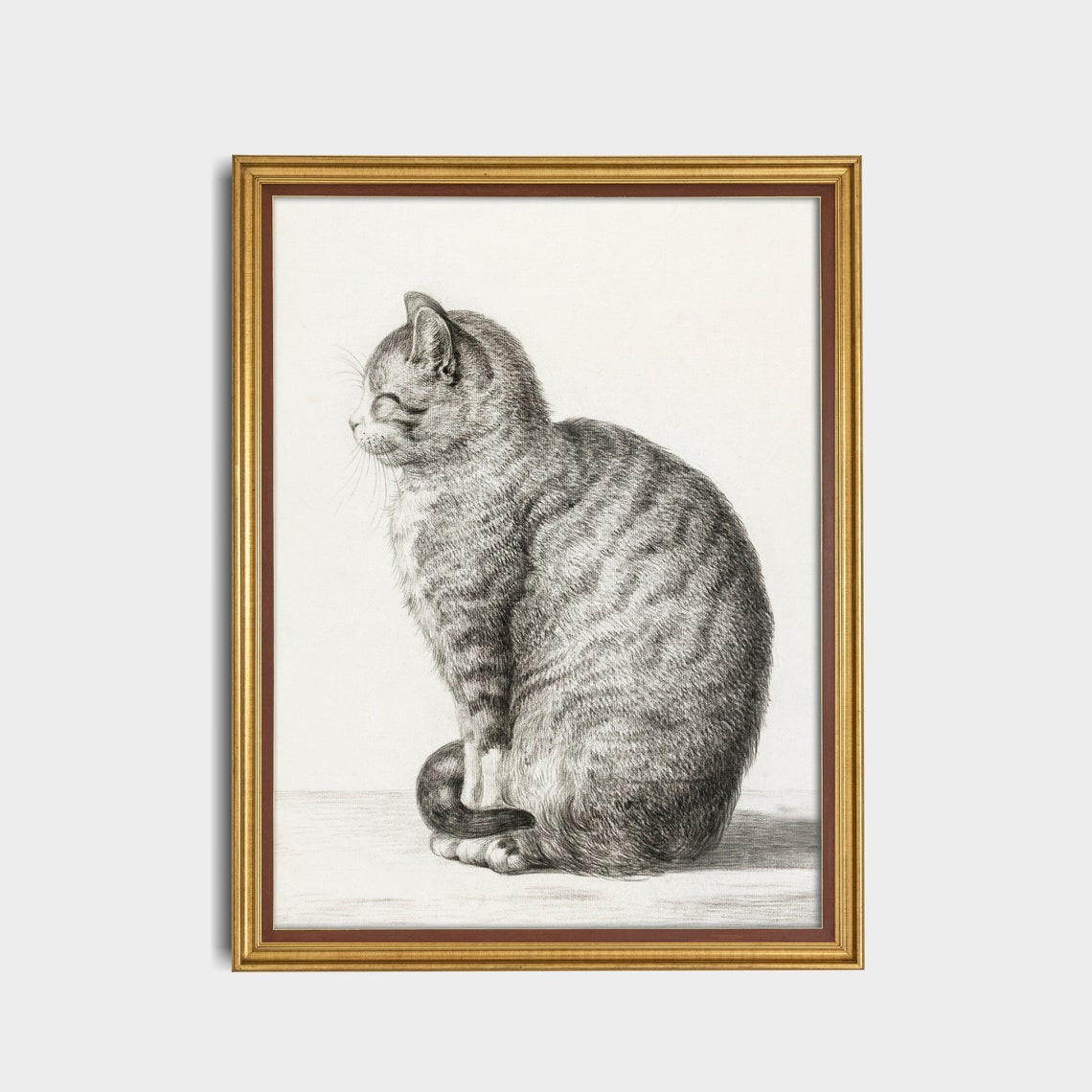 Vintage Tabby Cat Sketch Drawing Neutral Minimalist Animal Wall Art - Image 5