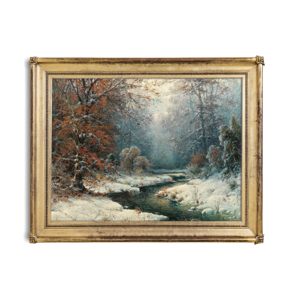 Dark River Flowing Through Snowy Winter Forest Vintage Poster - Image 3