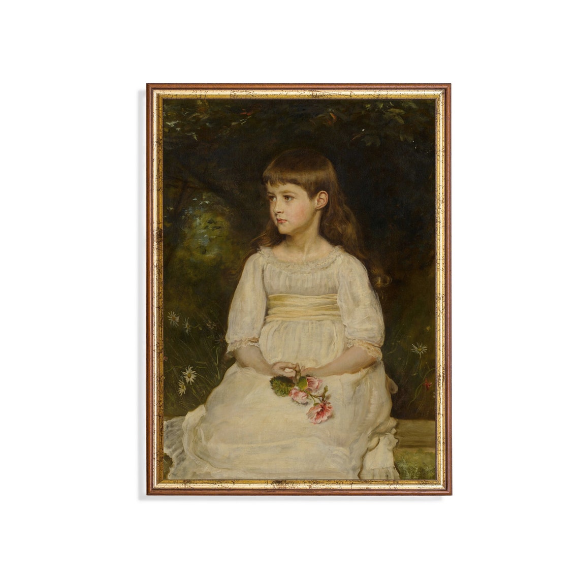 Vintage Young Girl Portrait Antique Child Painting Wall Art Kids Room Decor Oil Painting Rustic Print