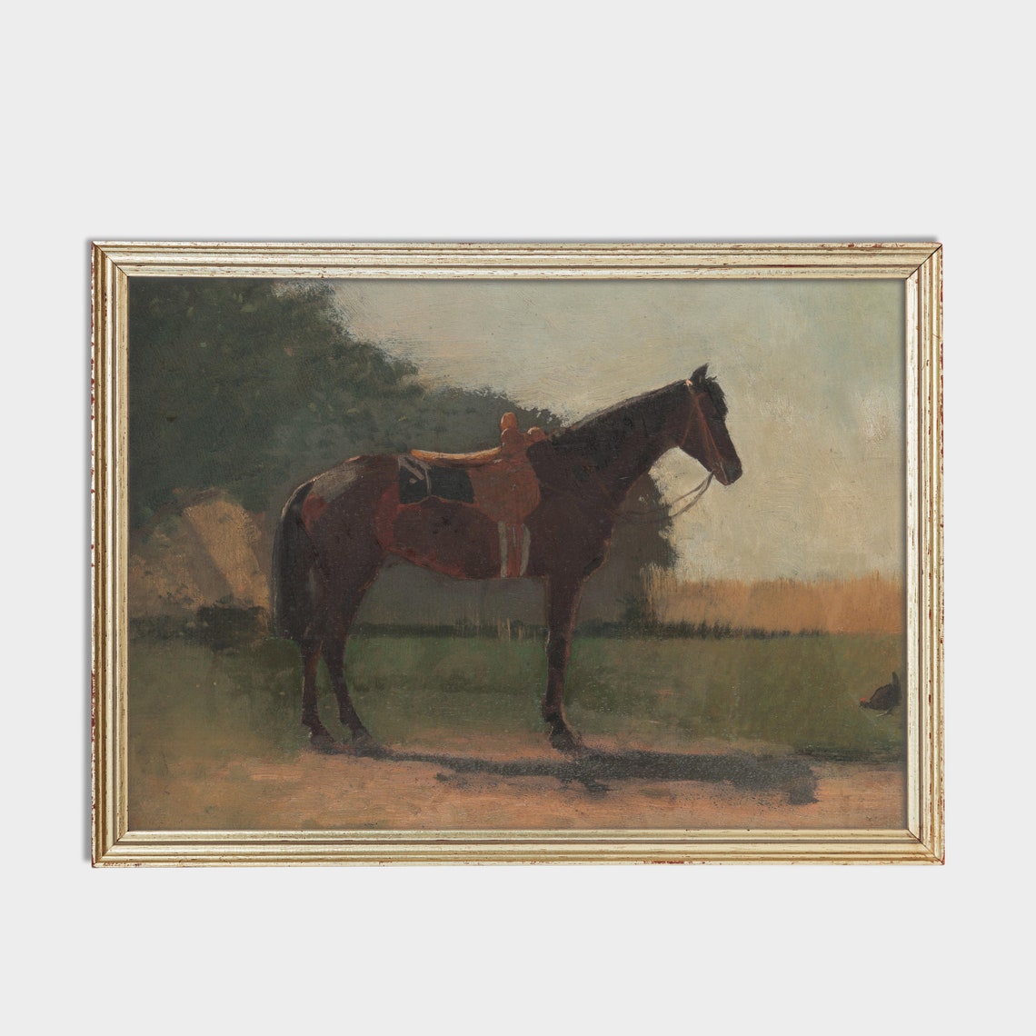 Saddled Bay Horse Standing in a Quiet Pasture Painting Poster - Image 2