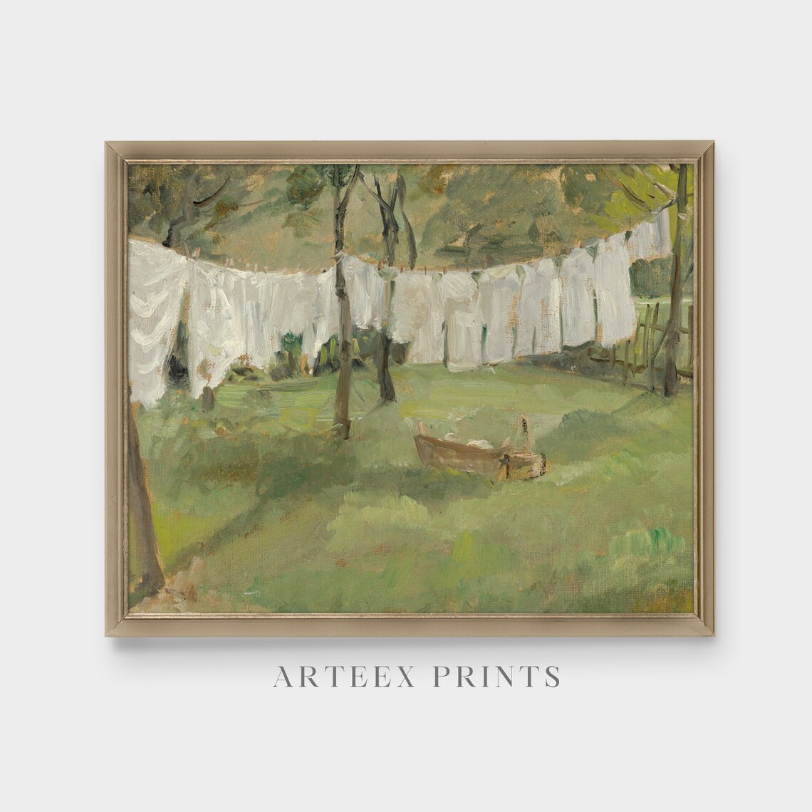 White Laundry Hanging on Lines in a Green Garden Vintage Poster - Image 5