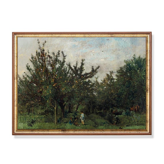 Print And Ship Vintage Landscape Painting Antique Nature Print Farmhouse Decor Rustic Moody Print Vintage Home Decor Orchard Art