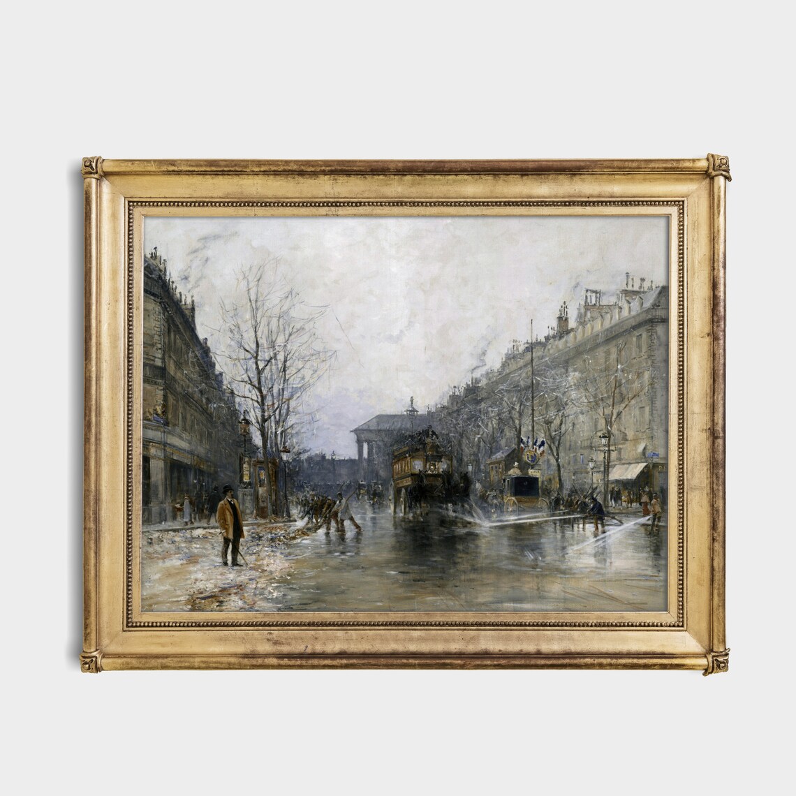 Rainy Paris Boulevard With a Horse-Drawn Omnibus Vintage Poster - Image 2