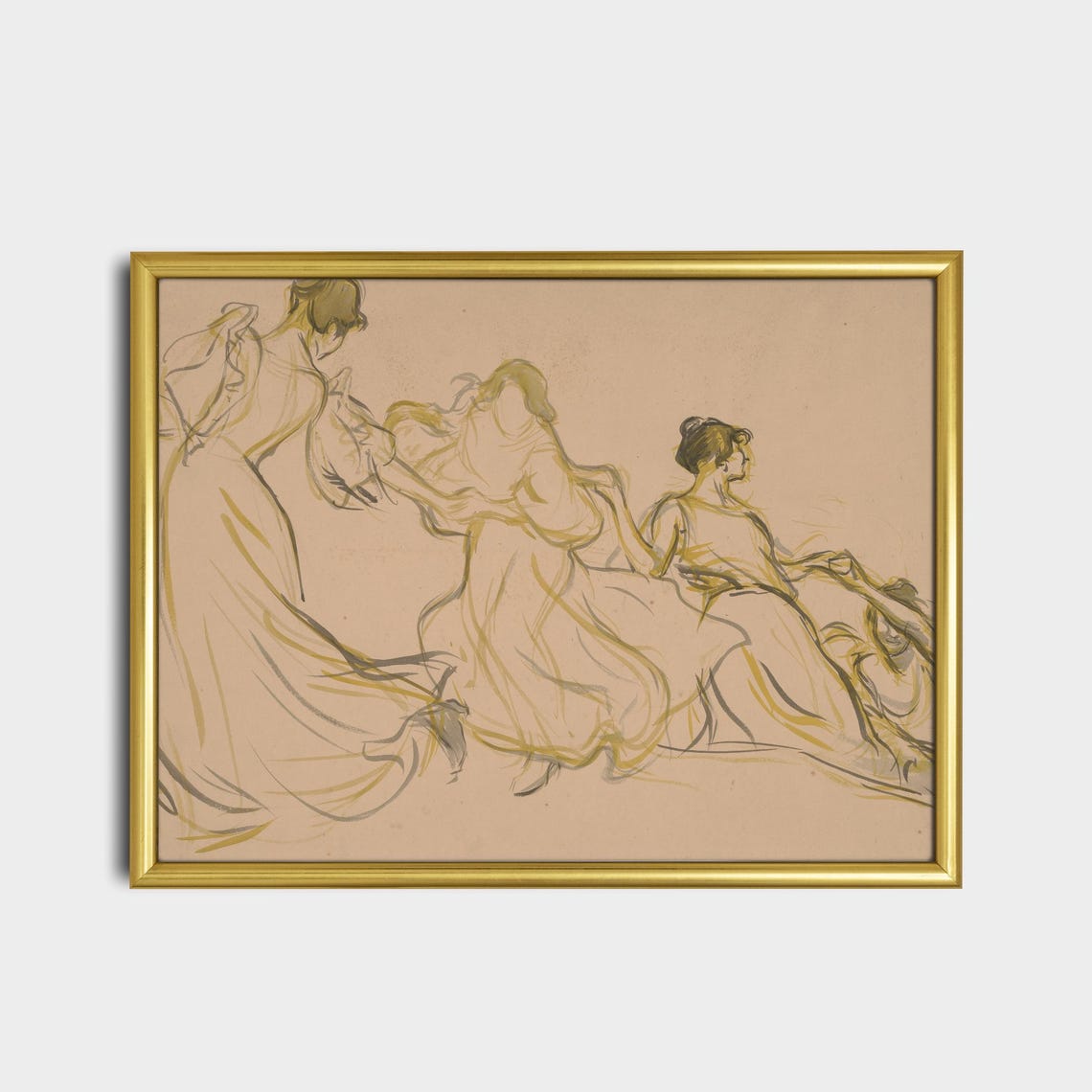 Vintage Sketch Of Three Women Dancing Figure Study Wall Poster - Image 2