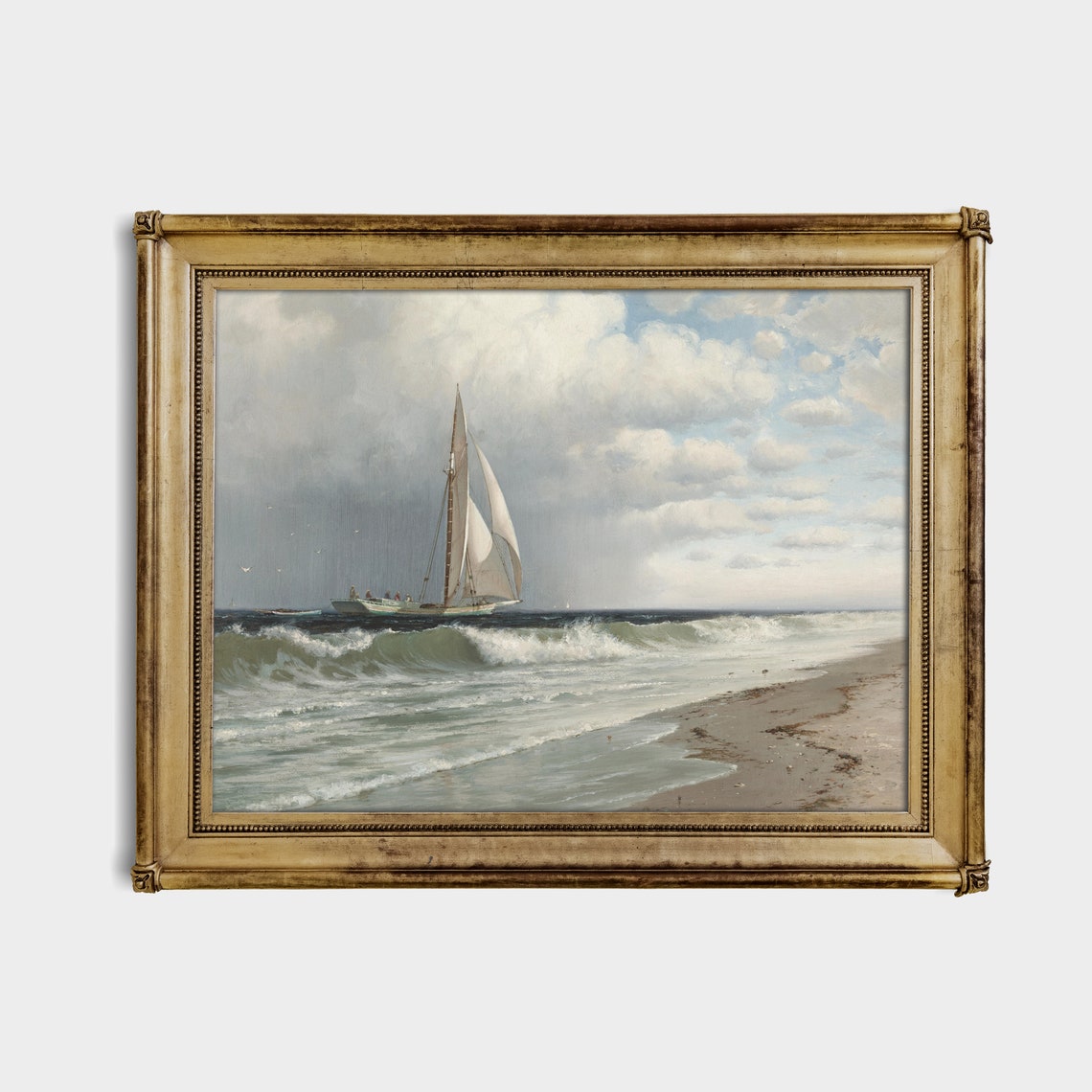 Sailboat with White Sails Near the Shore Vintage Nautical Scene Poster - Image 4