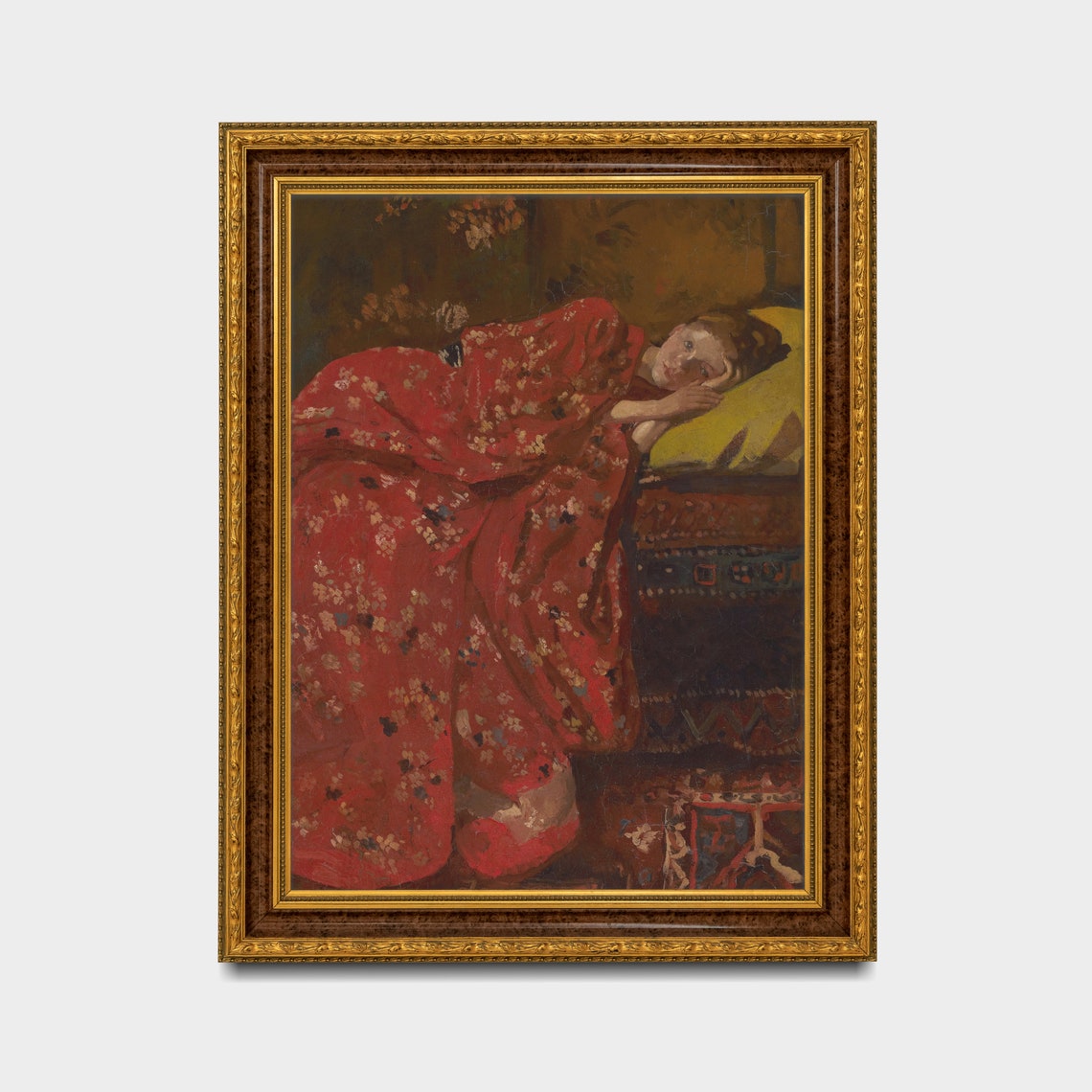 Vintage Portrait Painting Girl In Red Kimono Antique Girl Portrait Wall Art 18th Century Fine Art Print - Image 2