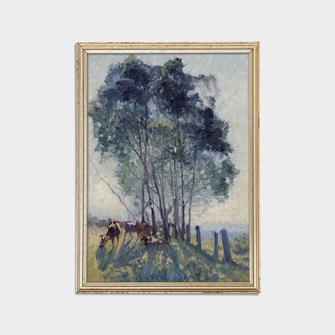 Cows Grazing Beneath Tall Trees in Soft Morning Light Poster - Image 2