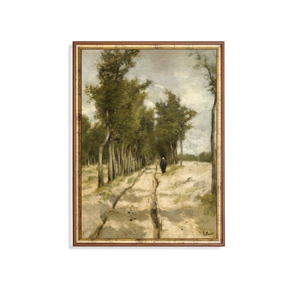 Vintage Landscape Painting Antique Country Landscape Rustic Forest Fine Print Wall Art Farmhouse Decor