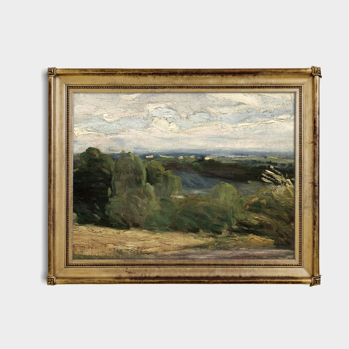 Impressionist Hillside Meadow Under Swirling Clouds Painting Poster - Image 3