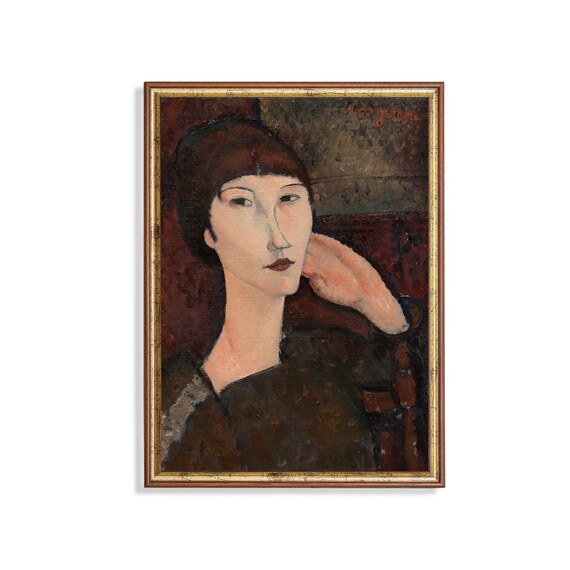 Dark-Haired Woman Resting Her Hand on Her Head Modigliani Poster