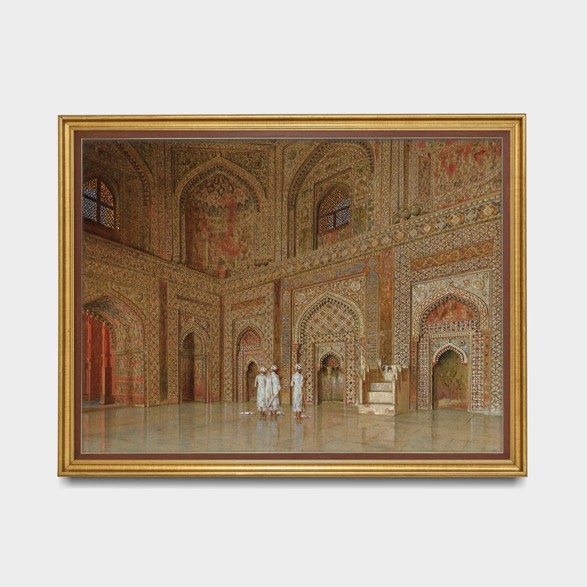 Ornate Mughal Palace Hall Antique Indian Architecture Painting Poster - Image 3