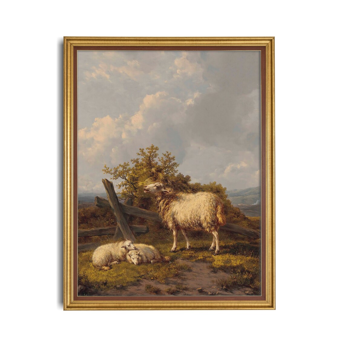 Sheep and Lambs in a Pasture Vintage Painting, Art Print - Image 3